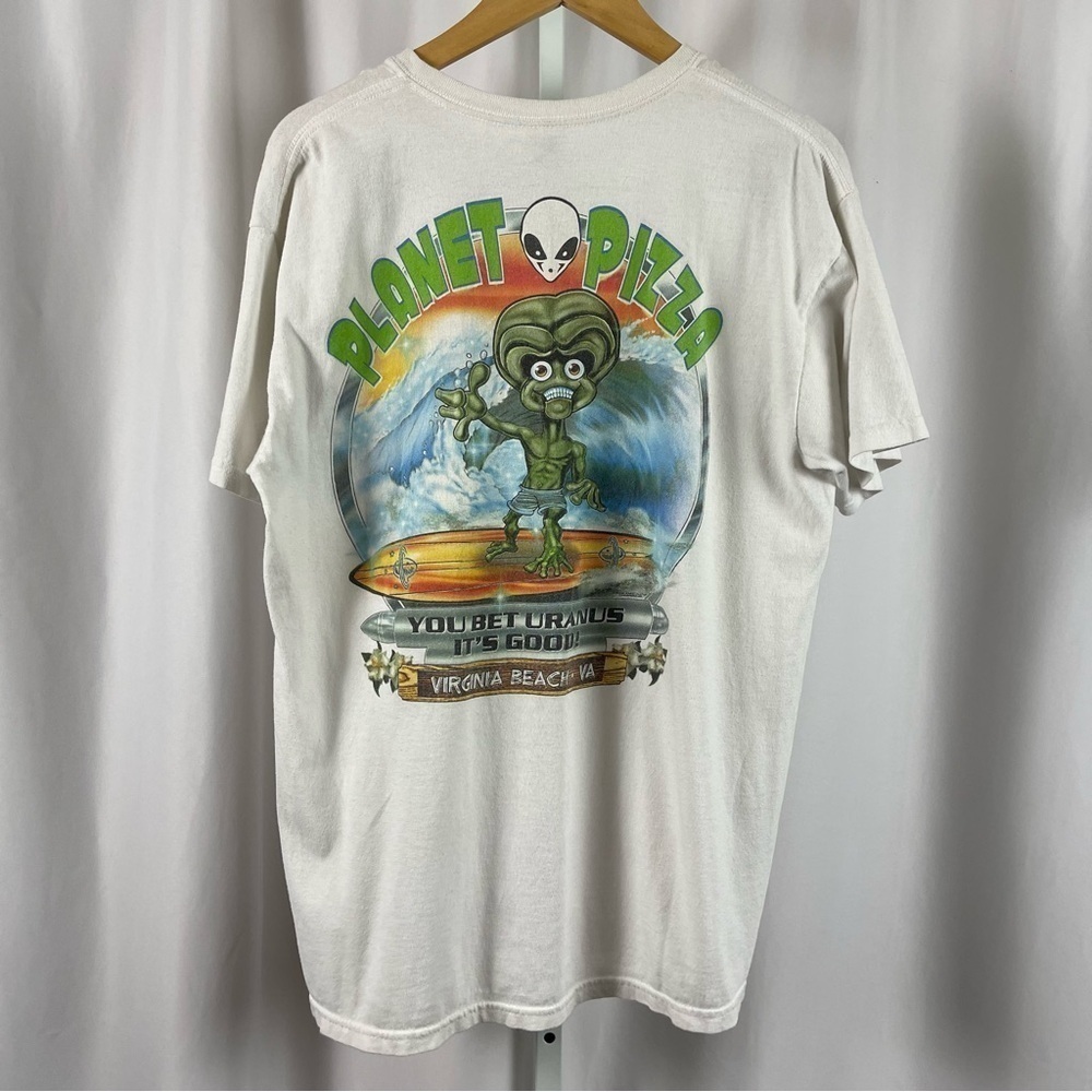 Anvil Large Alien Planet Pizza Surf Uranus Graphic Tee Shirt Vintage Funny Humor